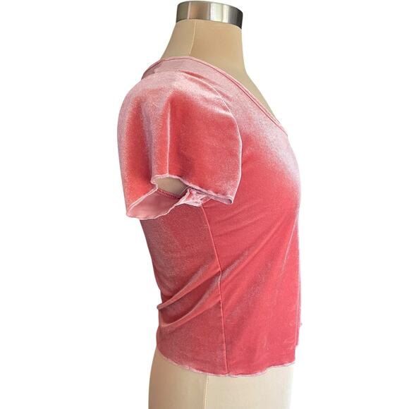 Abercrombie & Fitch Pink Velvet Short Sleeve Top Cropped Scoop Neck Sz MED Y2K - Picture 3 of 7